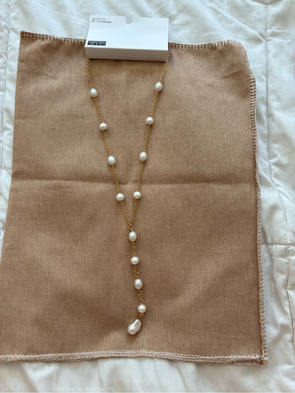 Nordstrom Gold Pearl Y-Drop Necklace